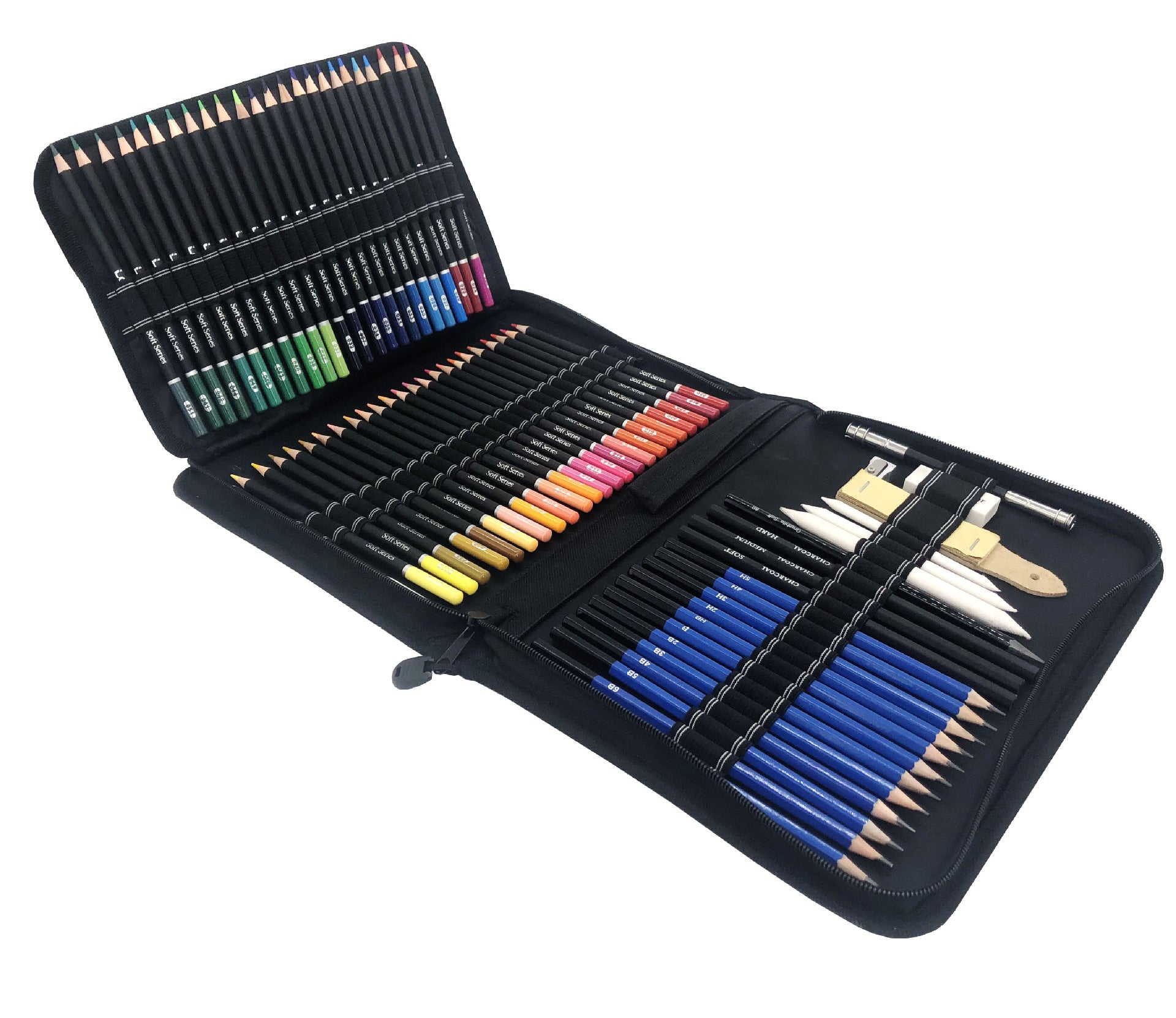 Set desenat/schite in creion, cu accesorii, grafit, carbune, 95 piese