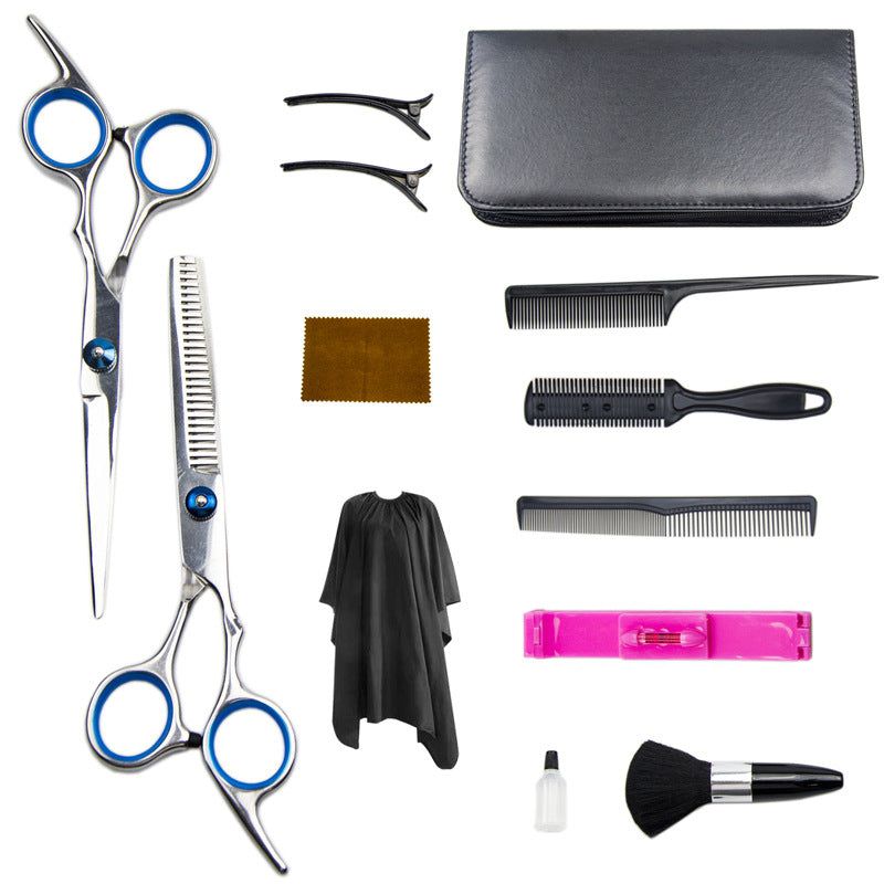 Set profesional foarfeca de tuns si filat, pentru frizerie/salon/ acasa, , 11 piese, Inox
