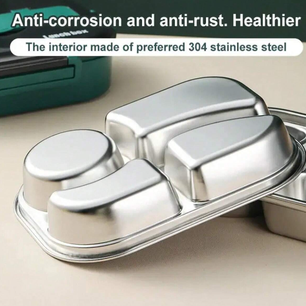 Cutie de pranz, Otel inoxidabil/Polipropilena, Rezistenta la scurgeri, Caserola cu 4 compartimente, Albastra