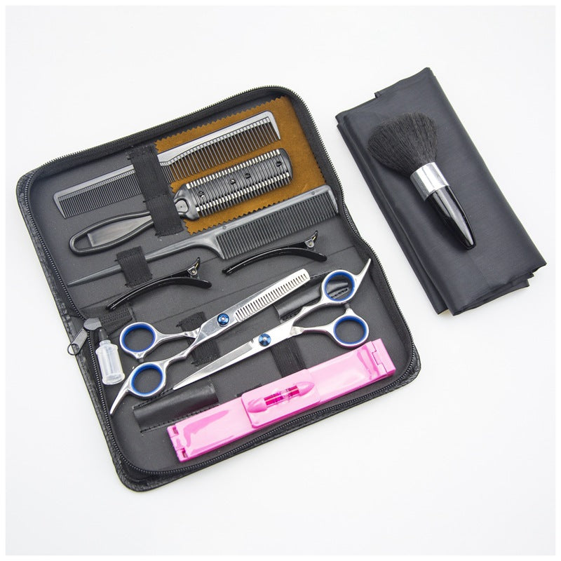 Set profesional foarfeca de tuns si filat, pentru frizerie/salon/ acasa, , 11 piese, Inox