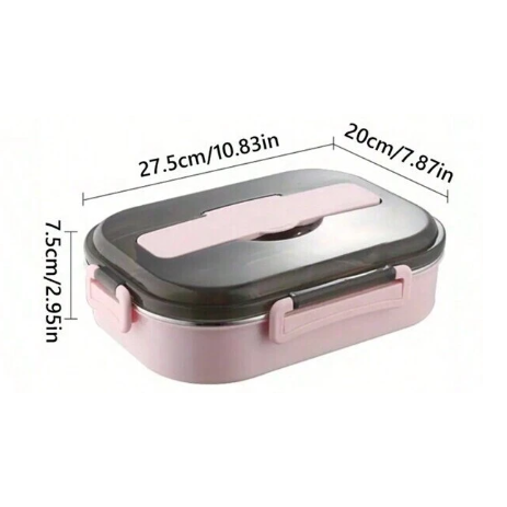 Cutie de pranz, Otel inoxidabil/Polipropilena, Rezistenta la scurgeri, Caserola cu 4 compartimente, Roz