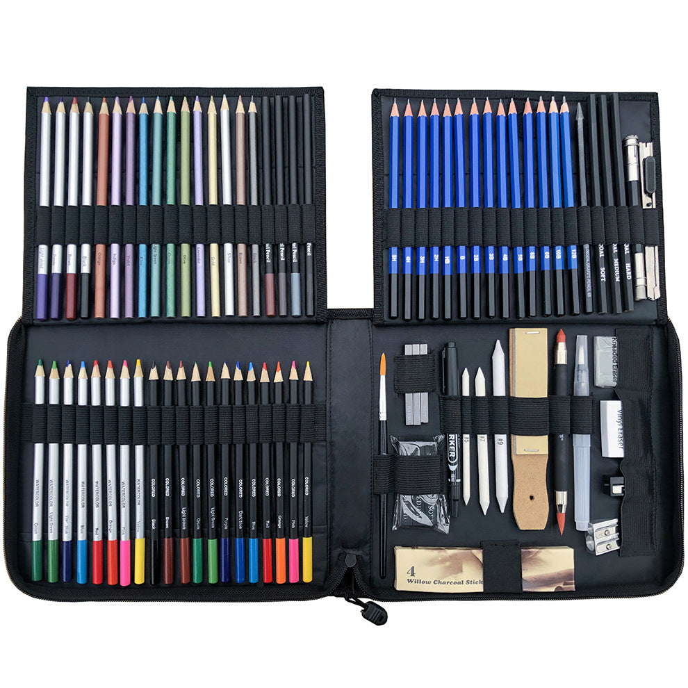 Set desenat/schite in creion, cu accesorii, grafit, carbune, 83 piese