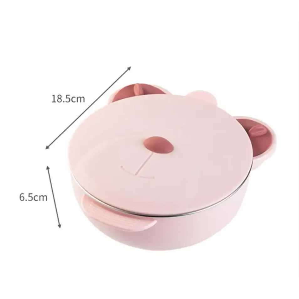 Bol termic copii, inox, autoderapant, compartimentat, roz