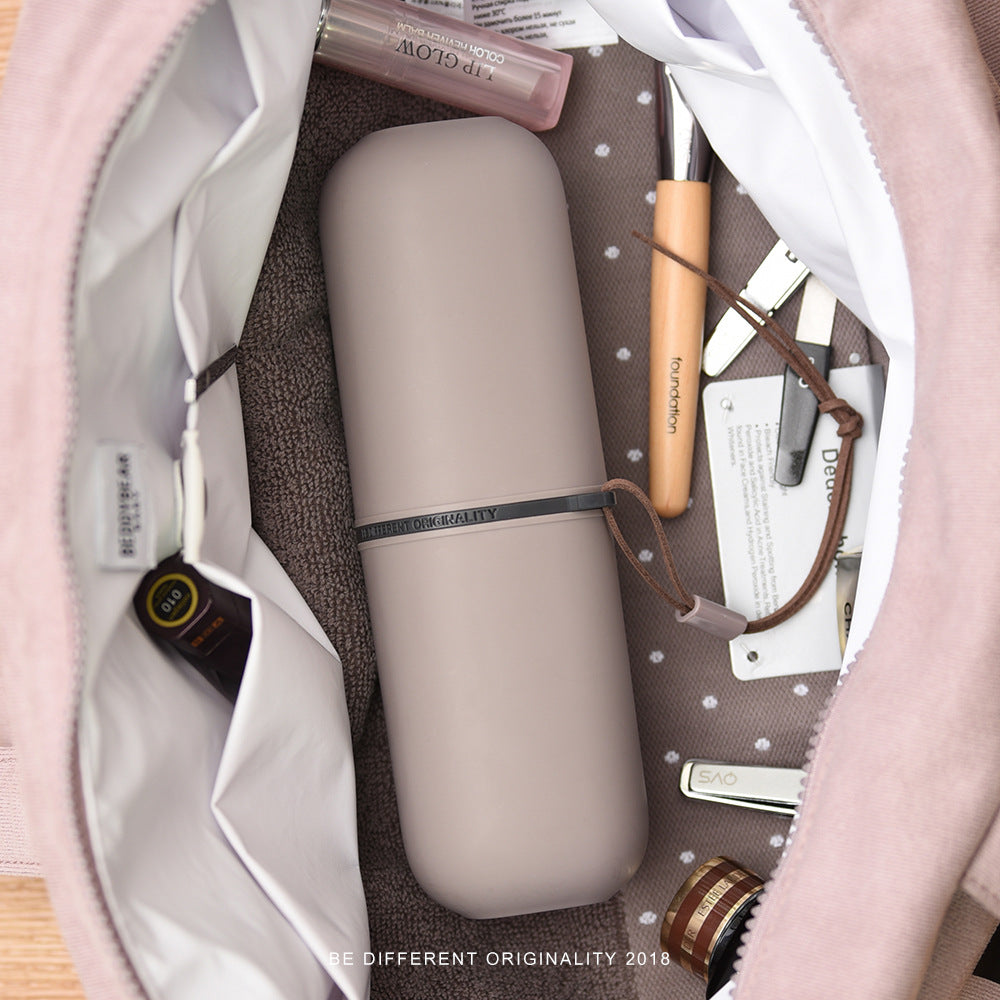 Cutie protectie si transport pentru periuta si pasta de dinti, etui voiaj, organizator portabil, Maro