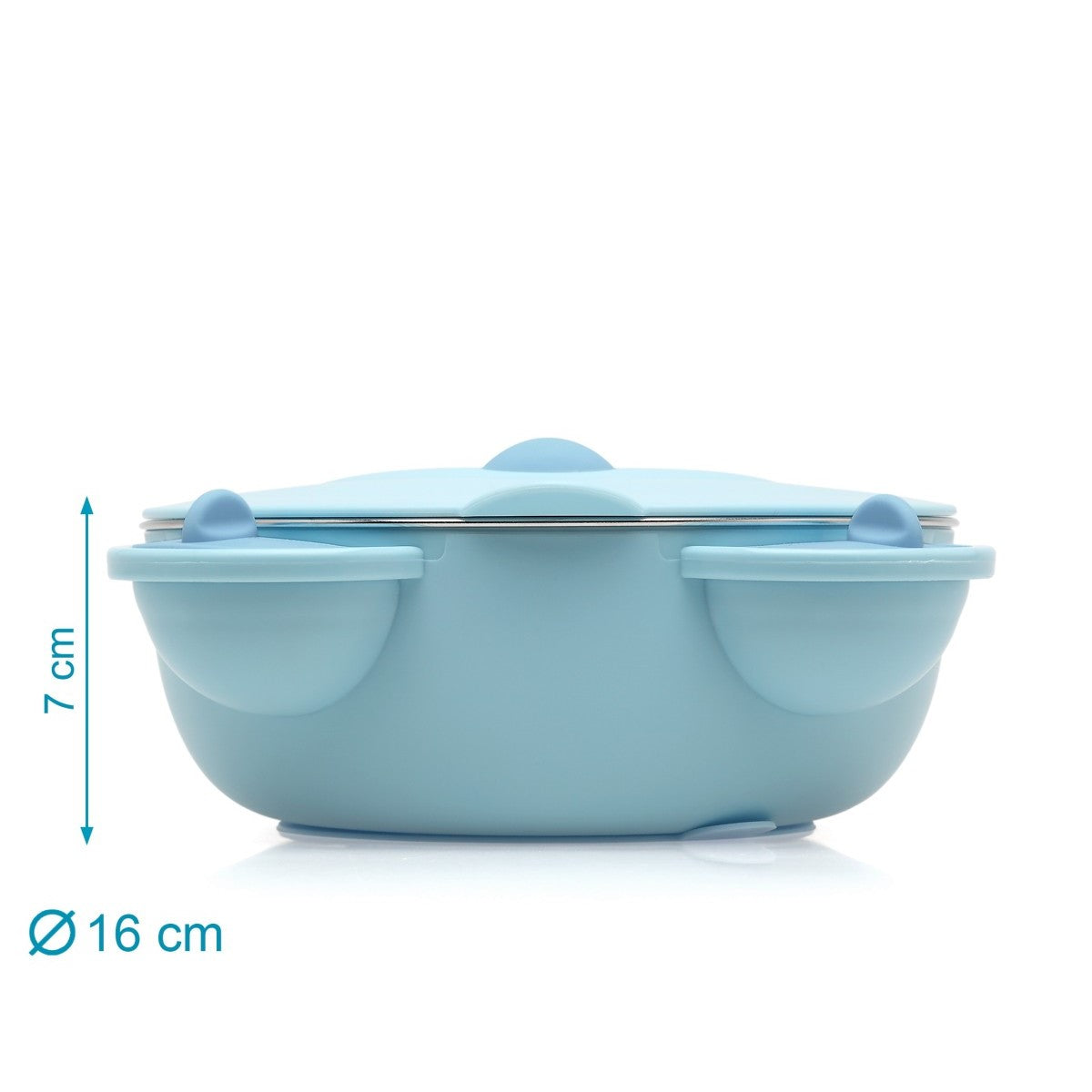 Bol termic copii, inox, autoderapant, compartimentat,albastru