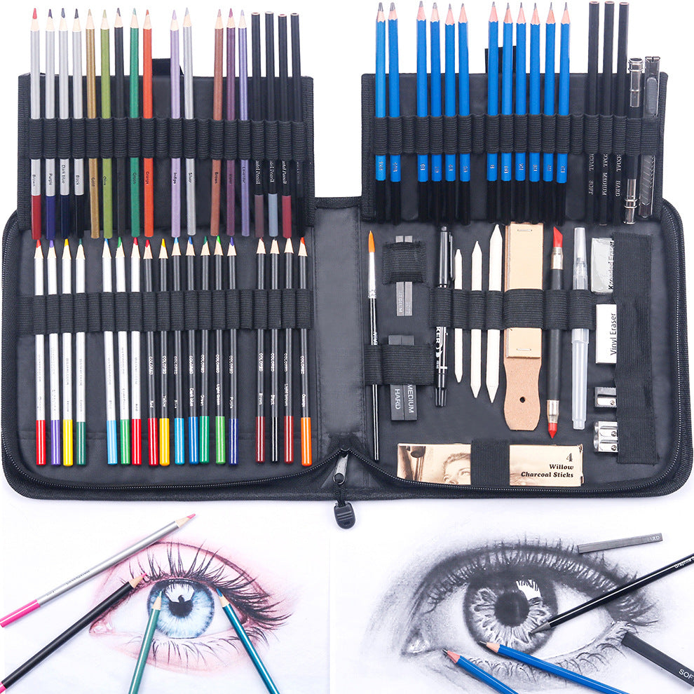 Set desenat/schite in creion, cu accesorii, grafit, carbune, 83 piese
