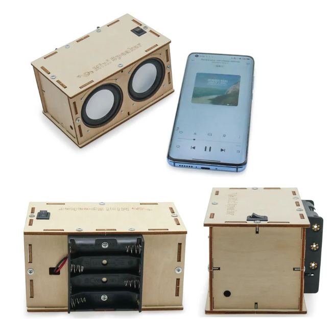 Jucarie educationala pentru copii, kit lemn STEM, difuzor cu bluetooth