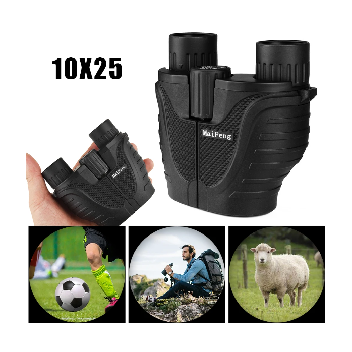 Binoclu pentru copii si adulti 10x25, Lentile Premium , Vedere Nocturna, Rezistent La Apa, Putere Mare De Focalizare Pentru Observarea Pasarilor, Vanatoare, Calatorii, Turism, Negru