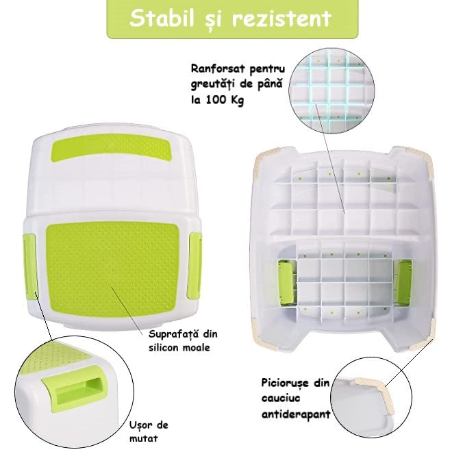 Scaunel înălțător copii în două trepte multifunctional pentru toaletă , baie și bucătărie, Taburet, Scară, Verde