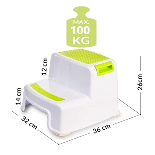 Scaunel înălțător copii în două trepte multifunctional pentru toaletă , baie și bucătărie, Taburet, Scară, Verde