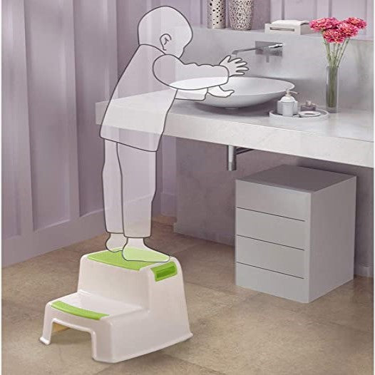 Scaunel înălțător copii în două trepte multifunctional pentru toaletă , baie și bucătărie, Taburet, Scară, Verde