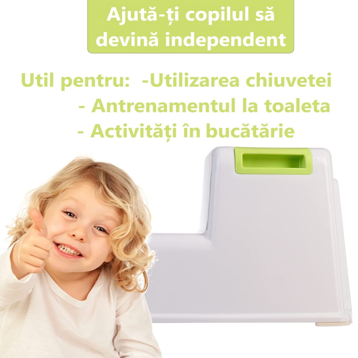 Scaunel înălțător copii în două trepte multifunctional pentru toaletă , baie și bucătărie, Taburet, Scară, Verde