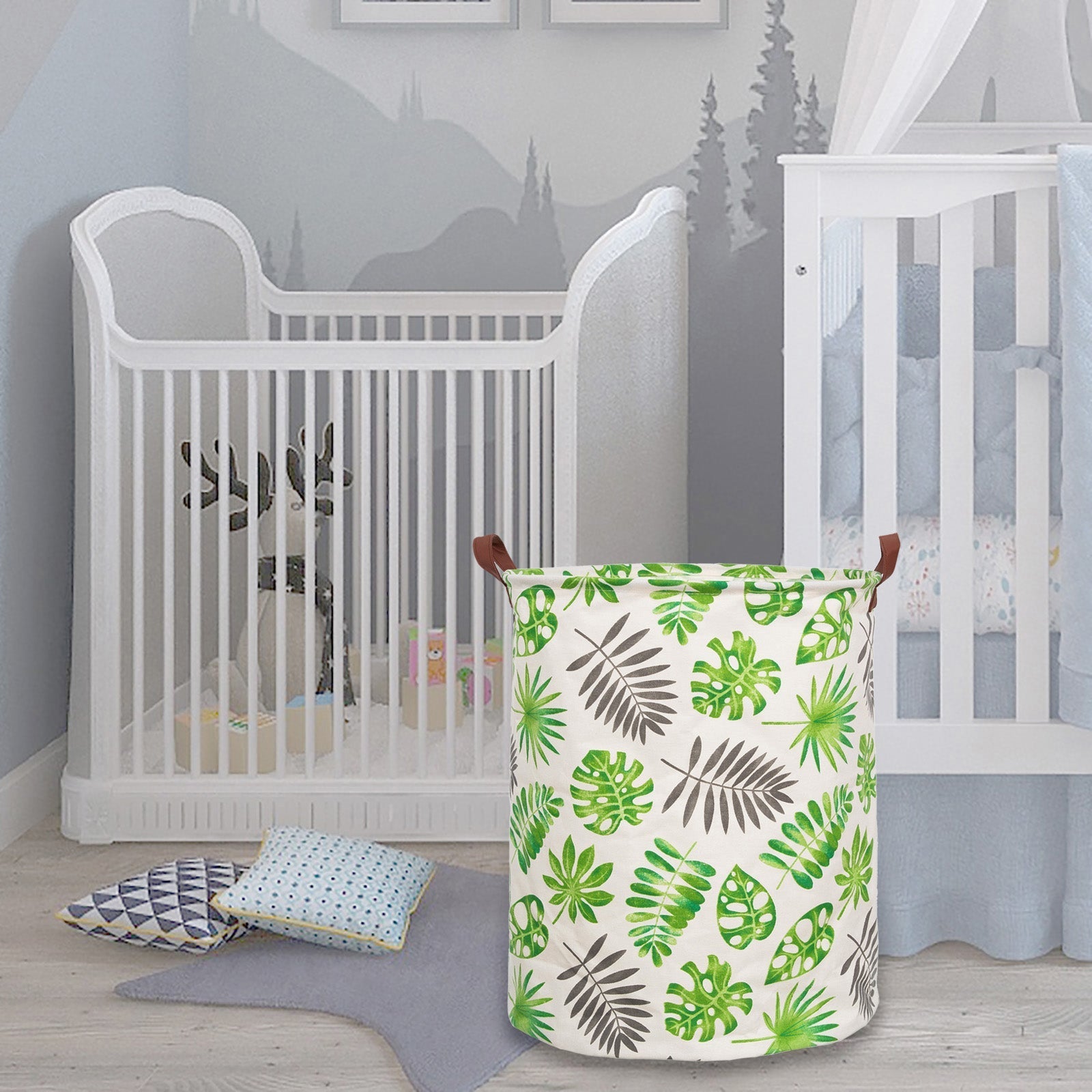 Cos pliabil pentru depozitare jucarii sau haine, 50X40cm, 80 l, Alb-Verde BEE FELT