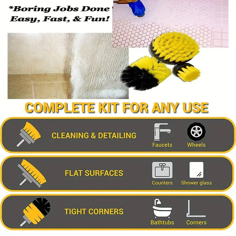 Set 3 perii rotative, de curatat suprafete, covoare, cu adaptor, diferite marimi, pentru bormasina BEE FELT