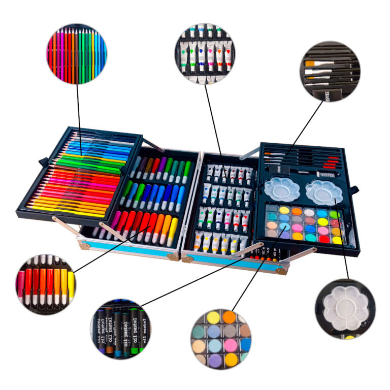 Set complet pentru desen si pictura,145 de piese, Albastru BEE FELT