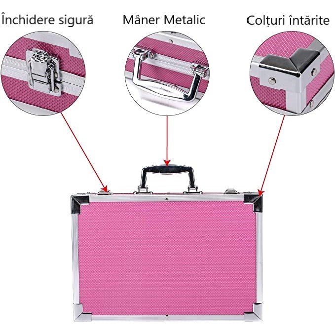 Set de pictura si desen pentru copii, 145 de piese, Cutie metalica, Roz BEE FELT