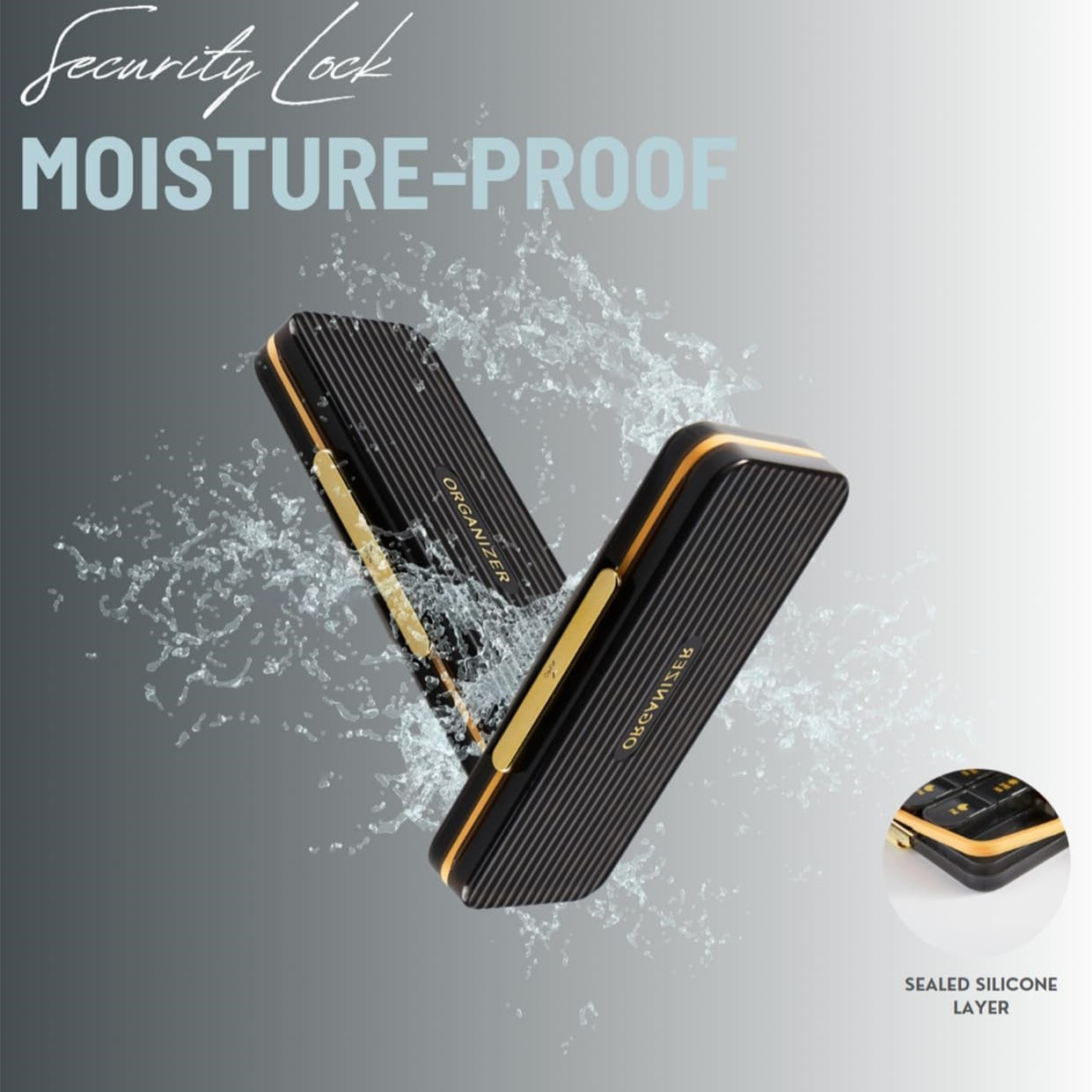 Organizator medicamente, 7 zile, 14 compartimente pentru pastile, Plastic, 22x9x3 cm, Negru