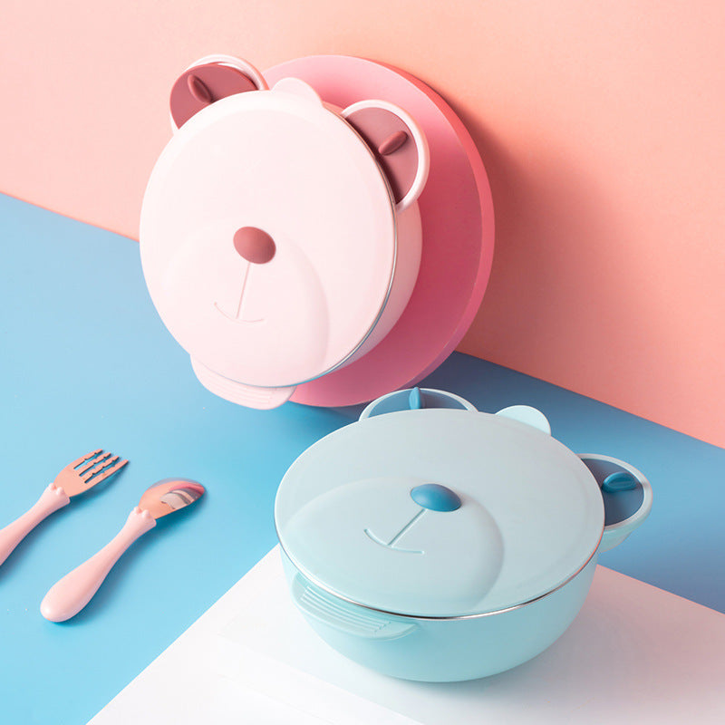 Bol termic copii, inox, autoderapant, compartimentat, roz