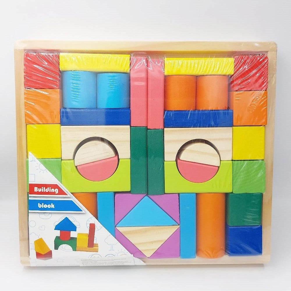 Forme geometrice multicolore, cuburi constructii, cutie depozitare, 42 piese