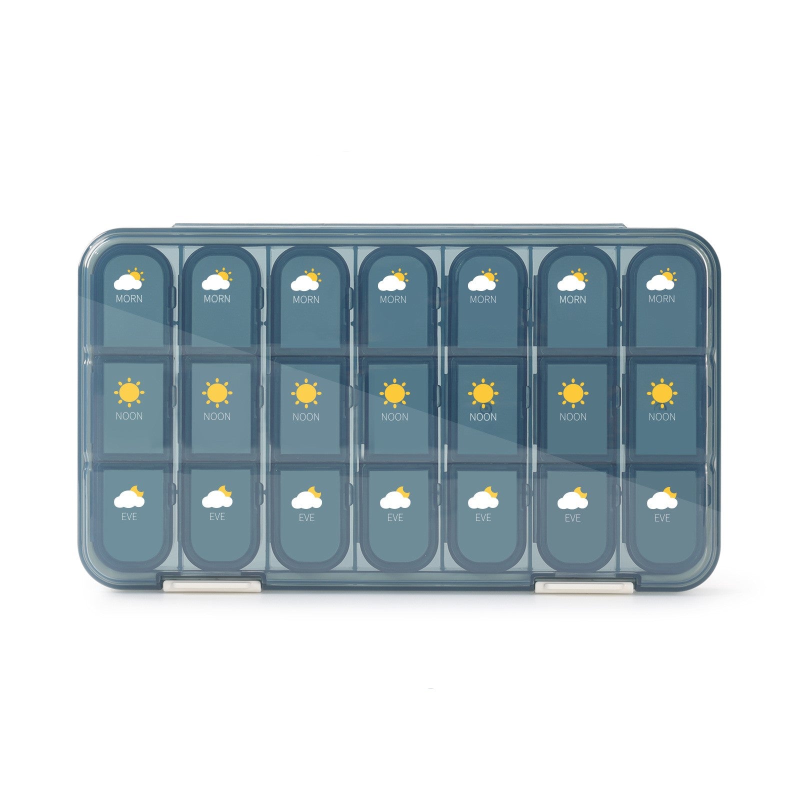 Organizator medicamente, 7 zile, 21 compartimente pentru pastile, Plastic, 23.2x13x3 cm, Albastru