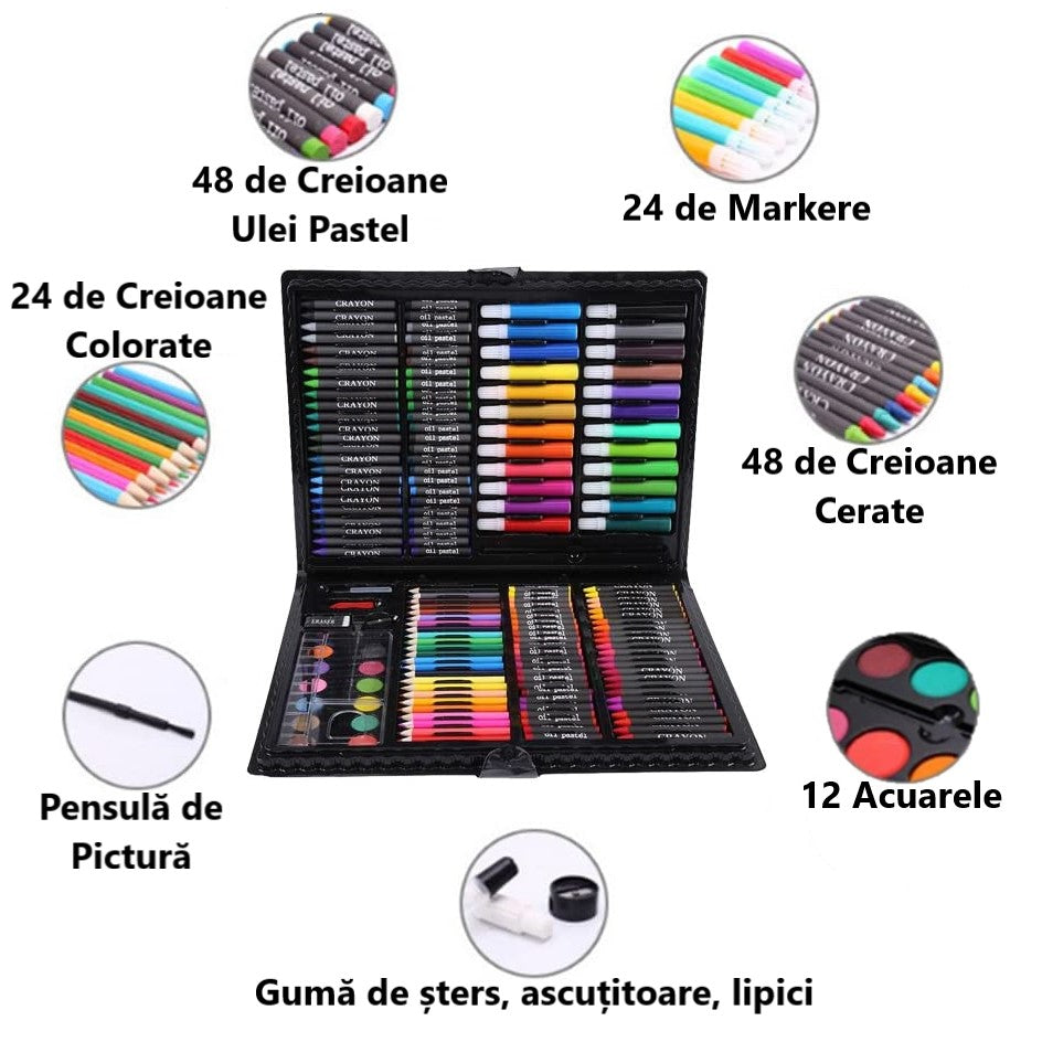 Set de pictura si desen pentru copii, 168 de piese, Negru BEE FELT