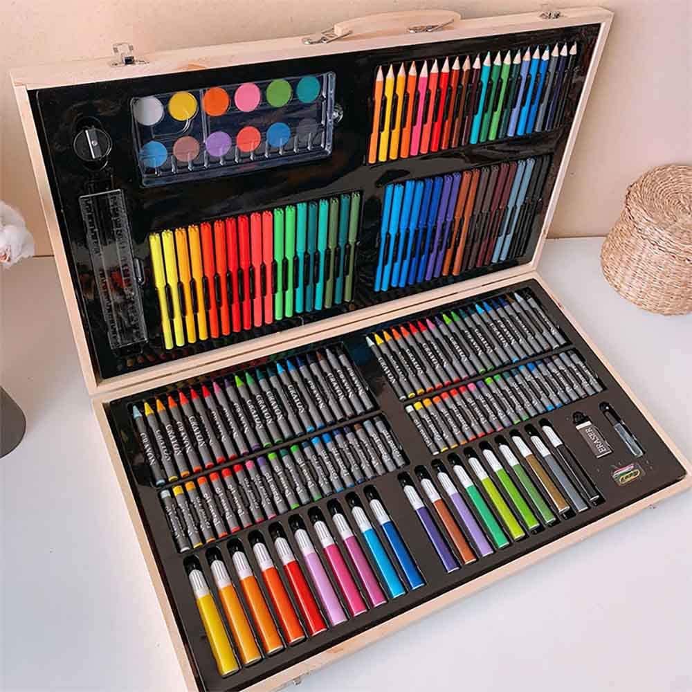 Set de pictura si desen pentru copii, 180 de piese, Cutie depozitare din lemn BEE FELT