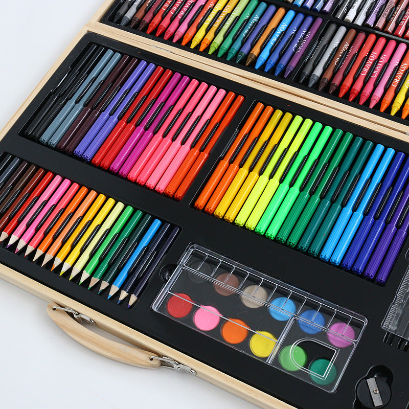 Set de pictura si desen pentru copii, 180 de piese, Cutie depozitare din lemn BEE FELT