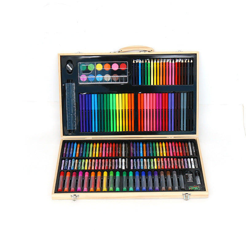 Set de pictura si desen pentru copii, 180 de piese, Cutie depozitare din lemn BEE FELT