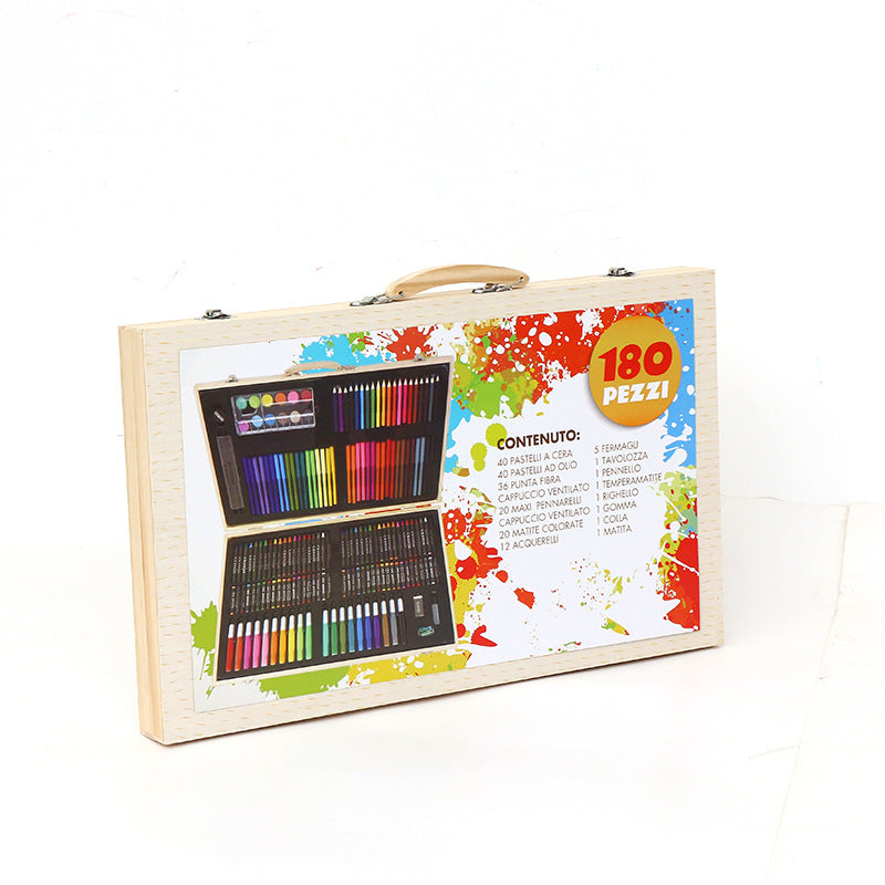 Set de pictura si desen pentru copii, 180 de piese, Cutie depozitare din lemn BEE FELT