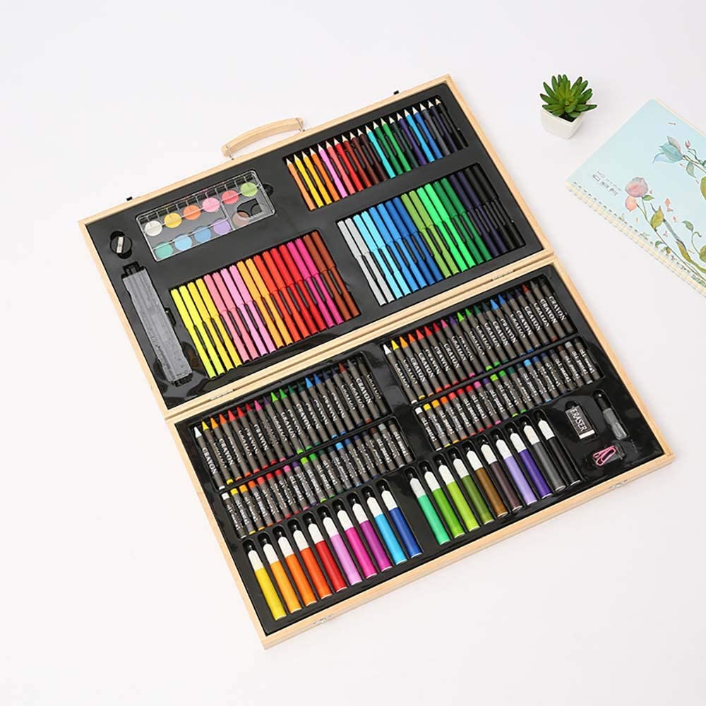 Set de pictura si desen pentru copii, 180 de piese, Cutie depozitare din lemn BEE FELT